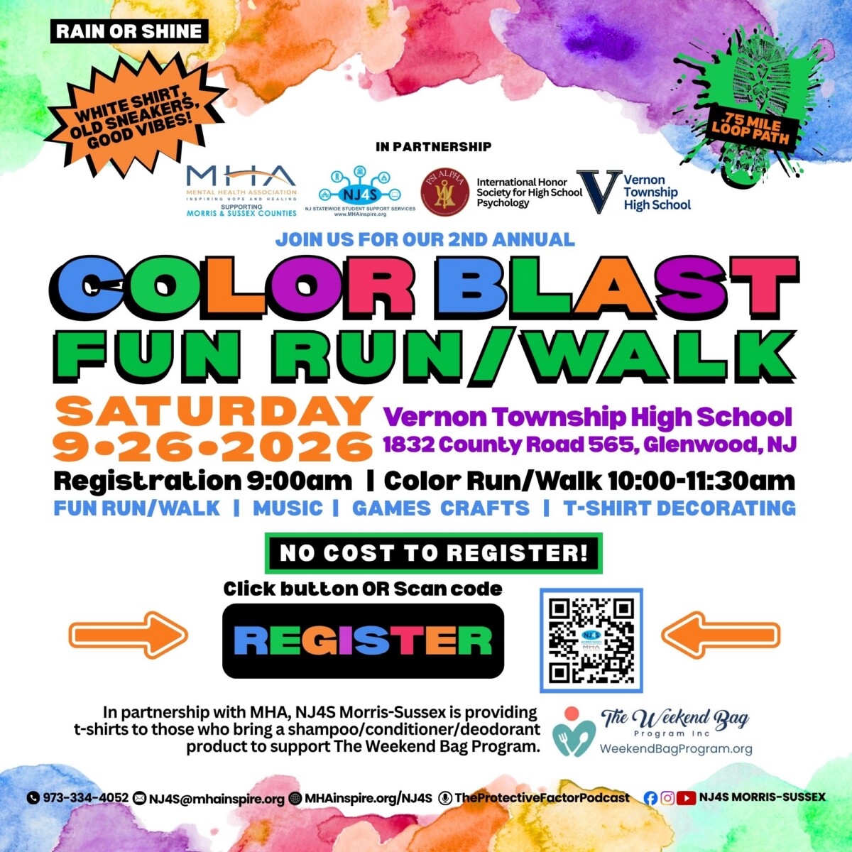 NJ4S Morris-Sussex Color Blast Fun Run/Walk 9/26/2026